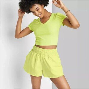 NEW Wild Fable High-Rise Woven Pull-On Shorts - Lime Green - Size Small